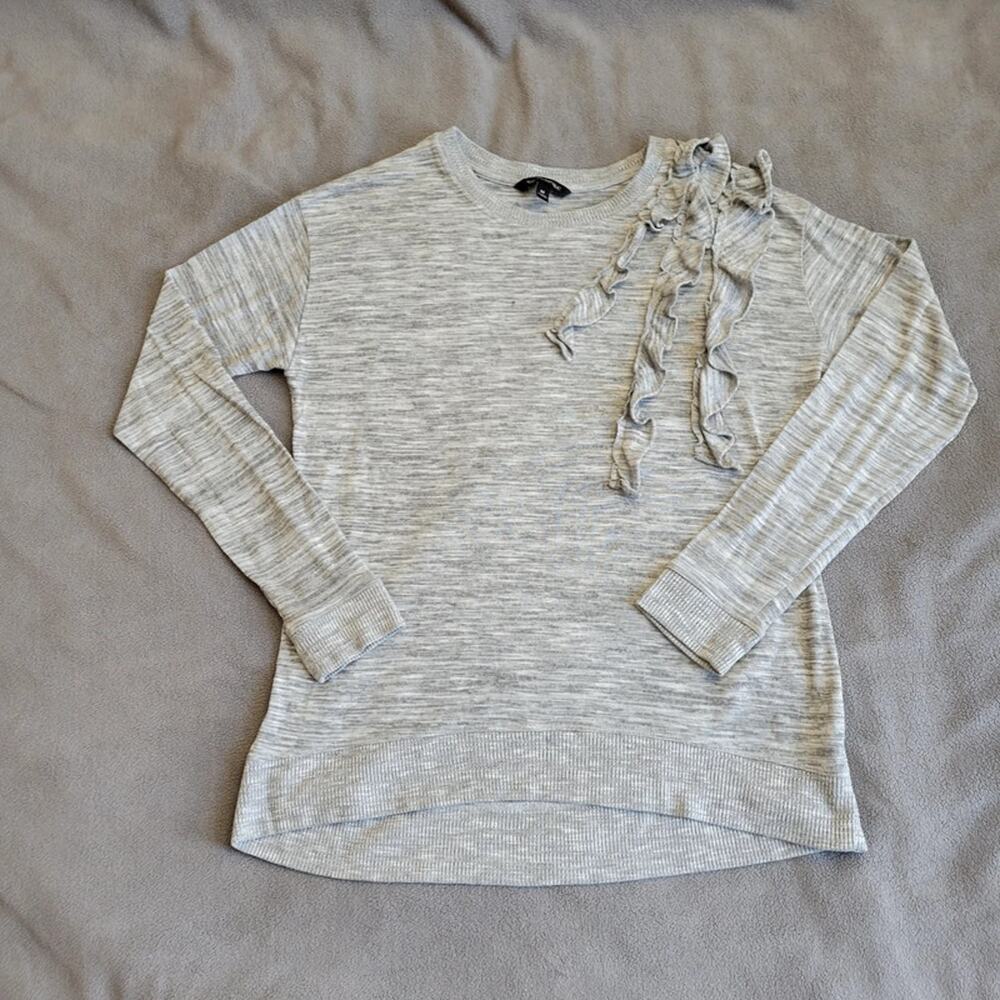 BANANA REPUBLIC Shirt Womens Medium Gray Long Sleeve Speckled Ruffle Hem